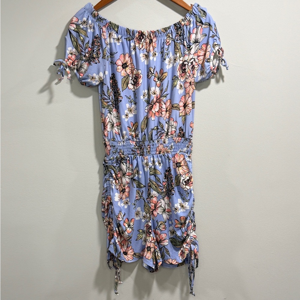 Derek Heart Women’s Floral Off-Shoulder Light Blue‎ Romper Size M